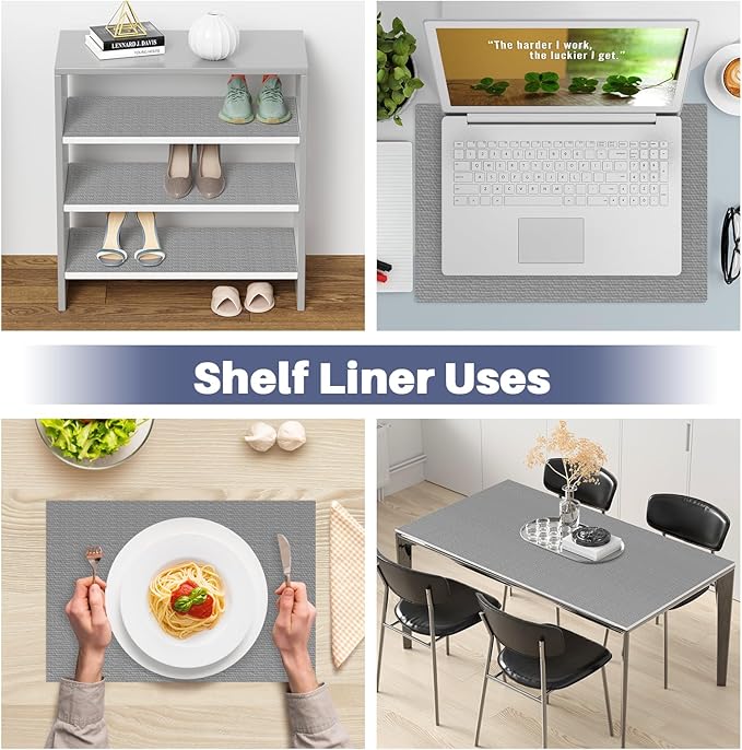 Drawer Liner, Shelf Liners for Kitchen Cabinet Waterproof & Oil-Proof Cupboard Liner Non-Slip Drawer Mat PVC Material Non Adhesive Kitchen Liner for Countertop Gray 17.5 x 157.4 Inches