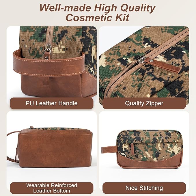 Travel Toiletry Bag for Men, Hanging Toiletry Organizer, Water Resistant Shaving Kit with Large Capacity for Travel Accessories (Camo-Green, Medium)