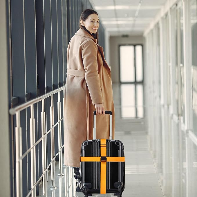 Luggage Straps for Suitcases TSA Approved Travel Belt 4 Pack by Chelmon (Yellow)