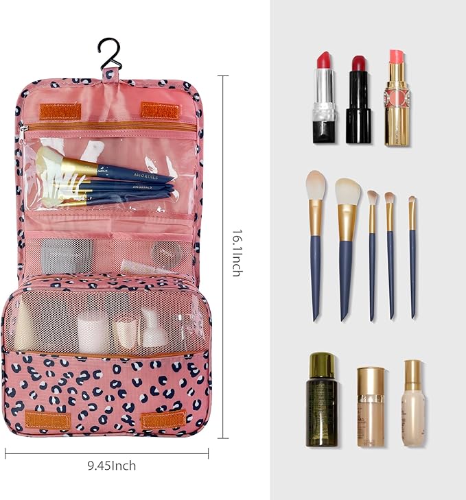 Lcsmaokin Large Capacity Toiletry Bag Travel Bag with Hanging Hook for Men and Women Waterproof Travel Cosmetic Bag Bathroom Storage Bag for Brushes Set,Full-Sized Shampoo,Accessories-Navy Flamingo