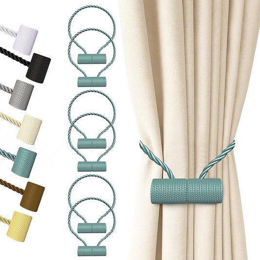 Hion Magnetic Curtain Tiebacks Gray Blue 6 Pack, Curtain Tiebacks Buckles Holdbacks Holders Hooks Clip for Home Bedroom Office Decorative Thick or Thin Curtain