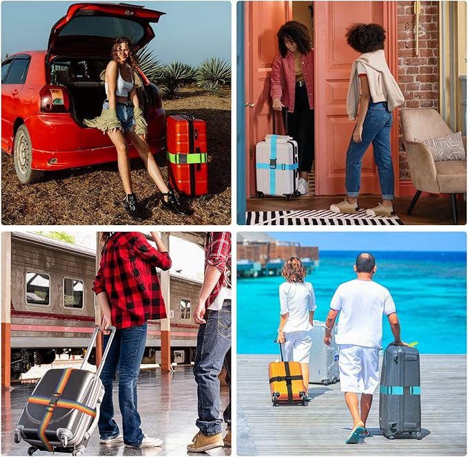 BILIONE 8 Pcs Luggage Straps, 79" Long Belts Keep Suitcase Secure While Traveling, TSA Approved Add a Bag Premium Accessory for Travel Bag Closure (8 Pcs Green)