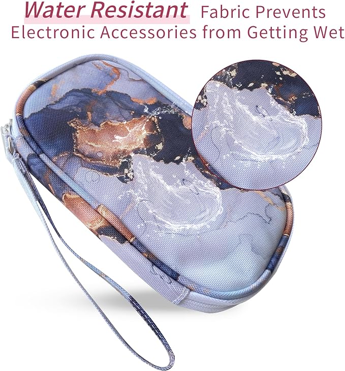 Electronics Organizer Travel Case, Cable Organizer Travel Essentials Tech Pouch,Suitable for Charger, Cable, Phone，Flash Drive,Gray Marble