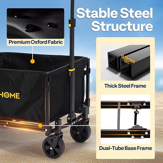 VIVOHOME Collapsible Wagon Cart Lightweight Portable Folding Utility Wagons with All-Terrain Wheels for Grocery Sports Garden Shopping Camping