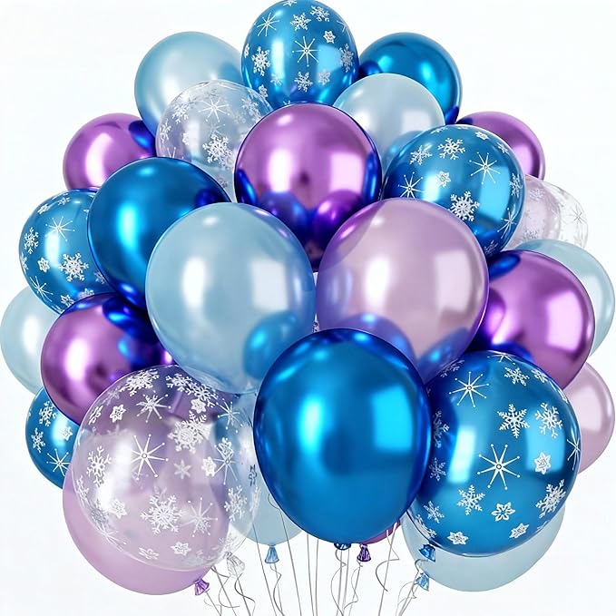 Blue Purple Snowflake Balloons, Pearl Light Blue Purple Metallic Clear Latex Balloons for Girls Princess Snow Winter Wonderland Christmas Baby It's Cold Outside Baby Shower Birthday Party Decorations