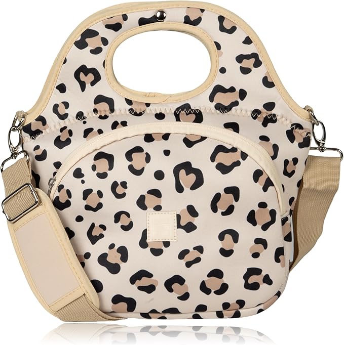 Made Easy Kit Large Insulated Lunch Tote Bag – Stylish Neoprene Carrier, Foil Lining, Front Zipper Pocket & Shoulder Strap – Machine Washable, Lightweight, Travel Ready (Cheetah)