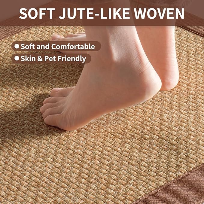 YDKGL Kitchen Runner Rugs Non Slip Washable, Super Absorbent Kitchen Mats for Floor, Rubber Backing Jute-Like Braid Long Sink Mat Standing Floor Mat, Machine Washable, Brown 17"x59"