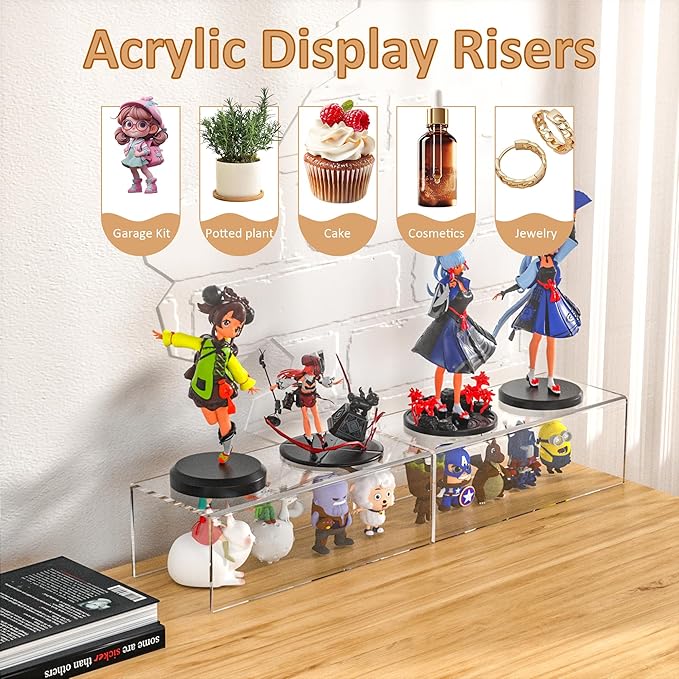 Acrylic Shelf Riser 12x5.1x4 pack of 2, Clear Acrylic Stand for Funko Pop, Collectibles, Brand Store, Home Storage Organizer, 12x5.1x4 Inch