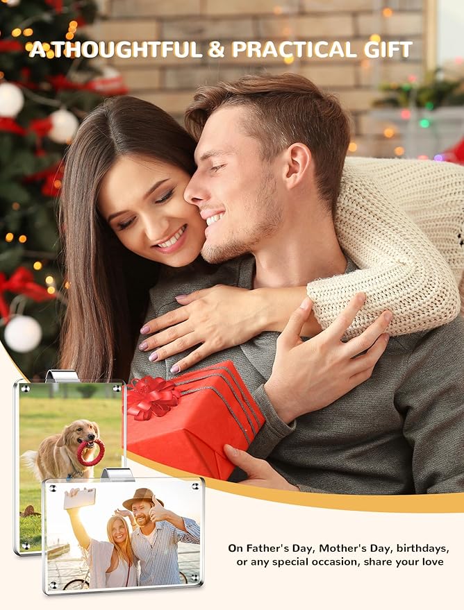 4 Pack Car Picture Holder, Clear Acrylic Magnetic Car Photo Holder, Horizontal & Vertical Photo Car Visor Photo Clip, Personalized Car Picture Frame, Suitable for Adding Family, Personal or Pets Photos