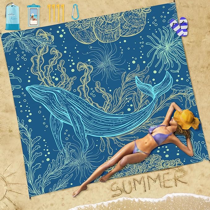 Famstar Beach Blanket Sandproof Waterproof 78''×81''1-5Adults Oversized,Compact Lightweight Durable Beach Mat for Travel Camping Hiking Picnic Blanket