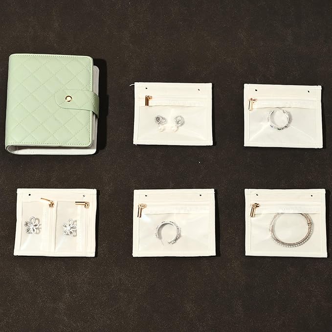 Oirlv Travel Jewelry Organizer Case Portable Jewelry Book with Velvet Pouches for Jewelry Travel Essentials(Matcha Green)