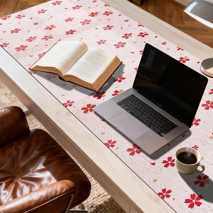 FIFTY FEET 18"x96" Non-Adhesive Shelf Liner for Kitchen Cabinets and Drawers, Washable Non-Slip PVC Cabinet Liner (Red Floral)(1 Roll)