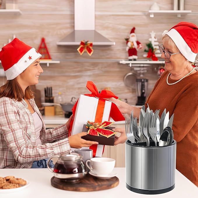 Utensil Holder, 360°Rotating Kitchen Utensil Holder For Counter,Cooking Silverware Organizer Stainless Steel Caddy Flatware Spoon Spatula Tool Cutlery Container