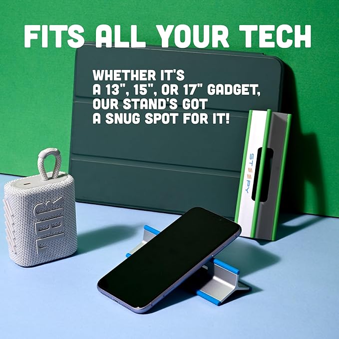 Steepy Portable Laptop Stand for Desk – Adjustable Height, & Portable Laptop Holder – Ergonomic Computer Stand for Cooling & Comfort – Slip-Proof, Sturdy Design – Universal Fit for 13-17 Inch Devices