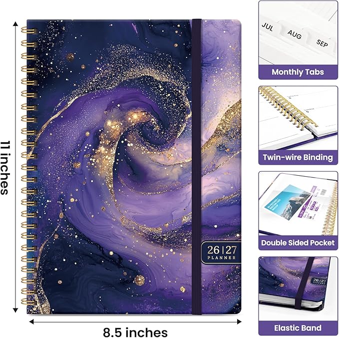 Planner 2026-2027, Academic Year Weekly and Monthly Calender Planner, from Jul 2026 - Jun 2027, Spiral Bound School Planning Book, Perfect for Teacher, Student, Women & Men, A4 (8.5" x 11"), Cosmic Amethyst
