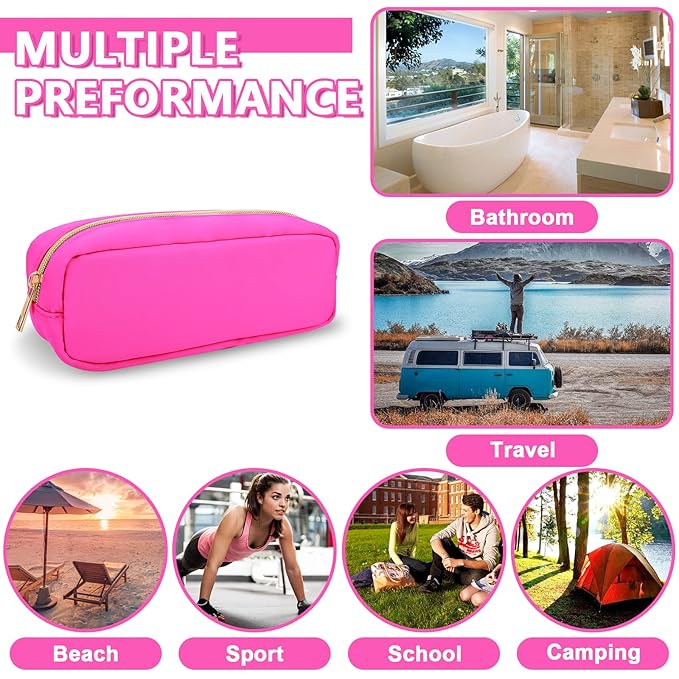Small Pencil Case Makeup Bag for Purse, Cute Pencil Pouch Preppy Nylon Makeup Brush Bag with Zipper, Girls Portable Stationery Storage Case Small Pen Bag for Office School College (Slim-Bubblegum)