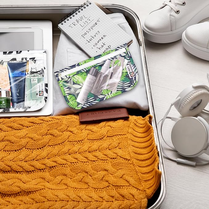 TSA Approved Toiletry Bag, Set of 3 Clear Travel Toiletry Bag Quart Size Zipper Travel Pouch, Waterproof Makeup Cosmetic Bag for Women Men Kids Toiletries Carry on, Green Leaves