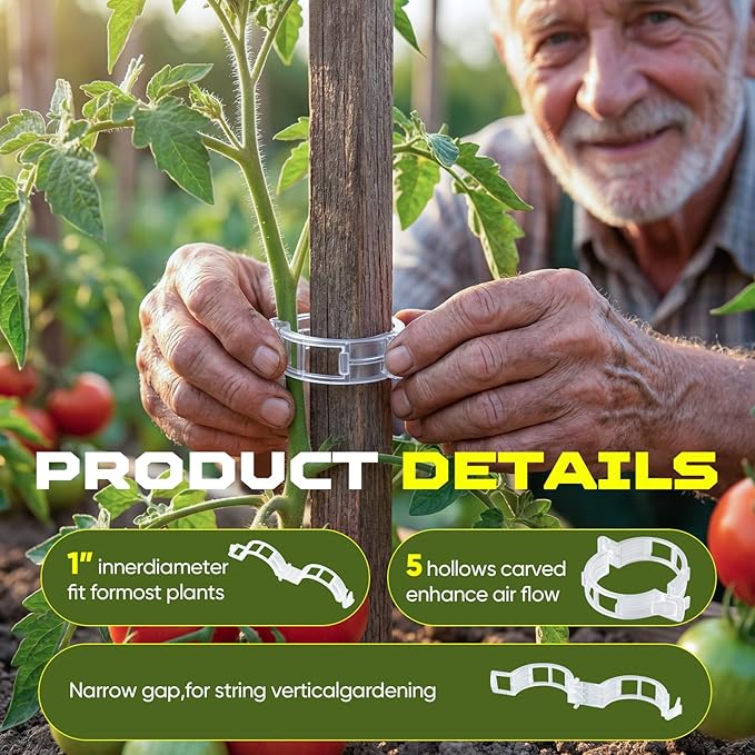 100pcs Secured Plant Clips, Plastic Trellis Garden Support Clips for Climbing, Outdoor Clips for Support Grape Tomato Vine Vegetables Plants, Reusable Clips to Grow Upright Makes Plants Healthier