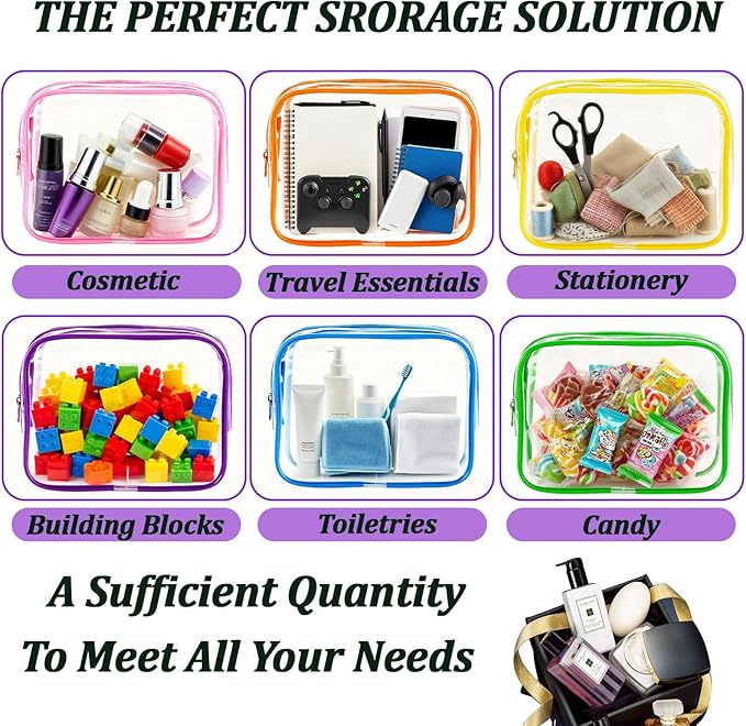 6 Pieces Clear Makeup Bags Bulk, TSA Approved Toiletry Bag PVC Clear Cosmetic Toiletries Pouch with Zipper, Waterproof Vinyl Plastic Organizer Case for Women Carry-on Travel Essentials