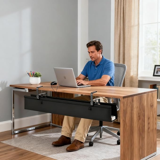 Oxford Cloth Under Desk Cable Management Tray, No-Drill 48" Desk Cable Management Organizer with Clip/Screw Installation, Holds Up to 70 lbs, Fabric Cable Management for Home, Office & Gaming Computer