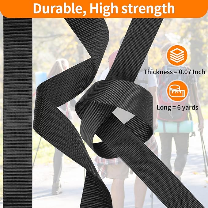 2" Heavy-Duty Buckle & Straps Set: 6-Pack Side Release Plastic Buckles, 6 Yards of Thick Nylon Webbing, 12 Tri-Glide Slide Clips, No Sewing Required (2 Inch Combo Set)