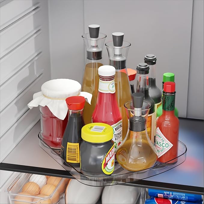 Yieach Clear Refrigerator Lazy Susan Turntable,11.9''x10.2'',Square Fridge Turntable Organizer,Large Rotating Fridge Tray for Kitchen,Countertop,Pantry,Cabinet,Jars and Condiment Organizer,Pack of 2