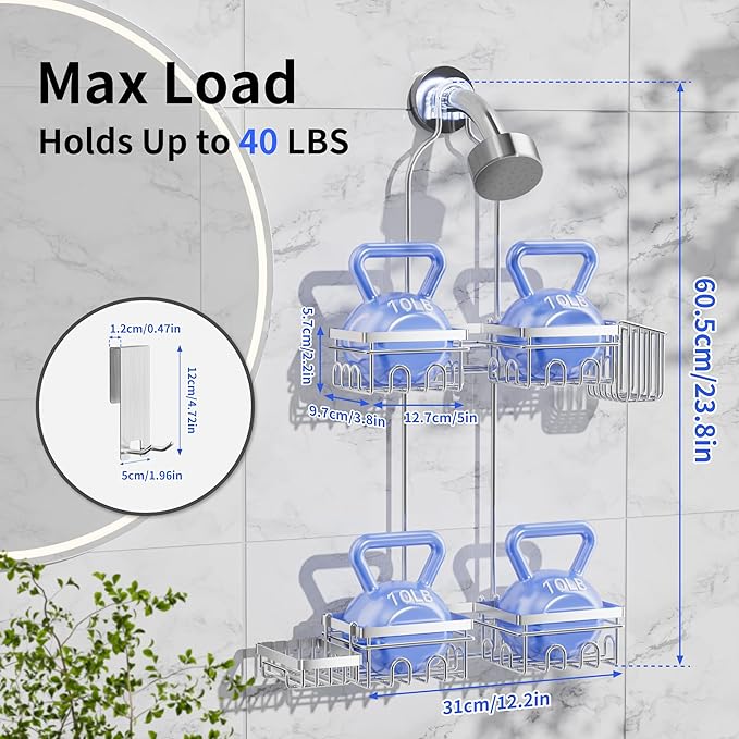 Daoun Shower Caddy Hanging with Door Hook - Split Design for Handheld Showerheads, Rustproof Over The Showerheads Bathroom Organizer with Hooks Soap and Toothbrush Holder, Bathroom Accessories Silver