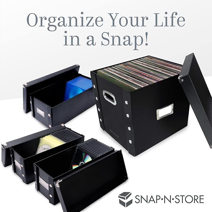 Snap-N-Store Index Card Holder Storage Box - Collapsible Organizer Box fits 1100 Flash Cards - Business, Recipe, or Note Card - 3 x 5, 1 Pack, Black