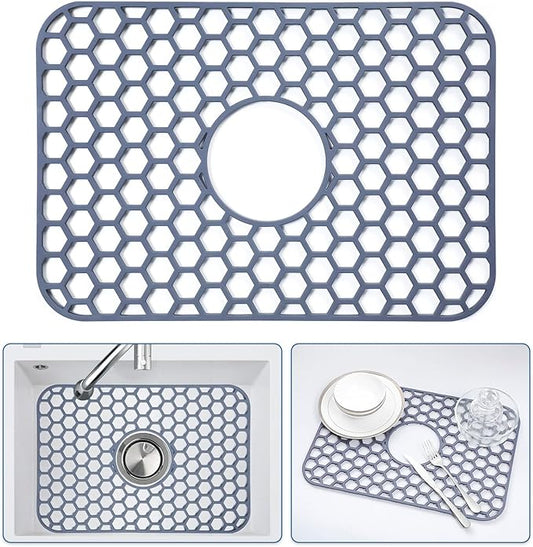 Silicone Sink Protectors for Kitchen Sink with Center Drain - 18.2"x12.5" Kitchen Accessory, Non-Slip Heat Resistant Mat for Bottom of Farmhouse Porcelain Stainless Steel, Dishwasher Safe