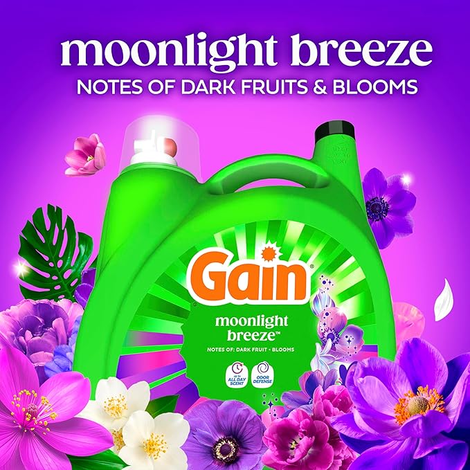 Gain Liquid Laundry Detergent with Odor Defense, Moonlight Breeze Scent, Laundry Soap For HE Washing Machines, 177 fl oz, 134 Loads (Packaging May Vary)