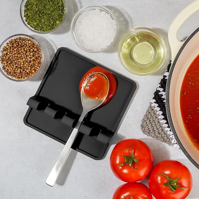Zulay Kitchen Silicone Utensil Rest - BPA-Free, Durable Spoon Rest with Drip Pad - Heat-Resistant for Stove Top & Counter - Kitchen Gadget Holder