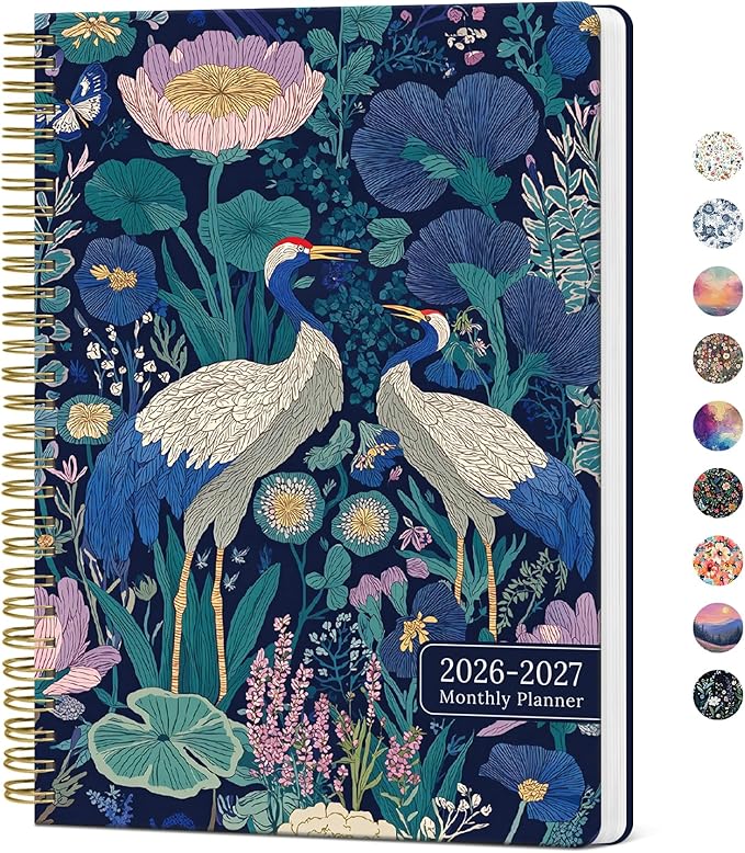 Monthly Planner 2026-2027, 2 Year Months Calendar Planner 2026-2027, Runs from January 2026 - December 2027, 7" x 10", 24 Months, Perfect for School Office Home Planning - Midnight Cranes