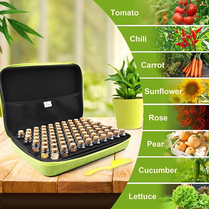 80 Slots Seed Storage Organizer with 40 Seed Envelopes, Sturdy Organizer Storage Box with Label Stickers, Glass Container for Flower Vegetable Garden Seed Saving (Seeds not Included)