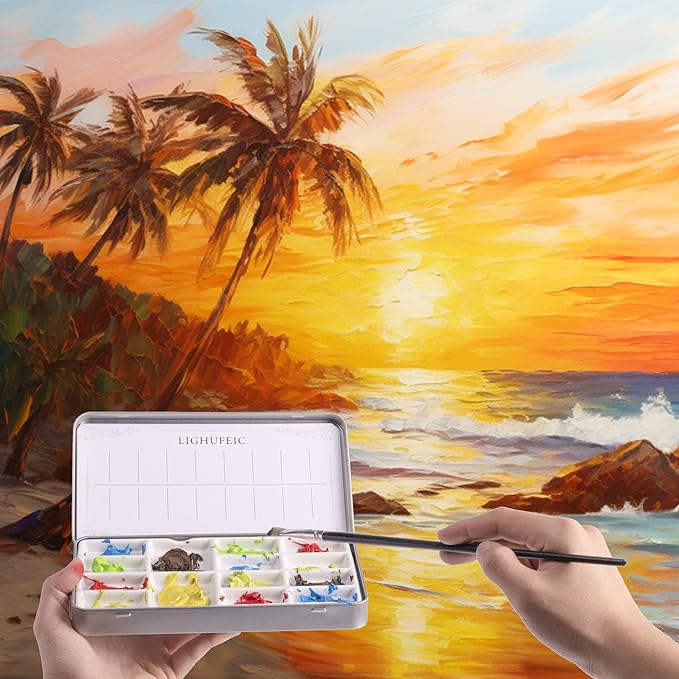 Travel Watercolor Palette,Portable Ceramic Palette with 14 Well,Metal Paint Box with Porcelain Palette(Silver Box)