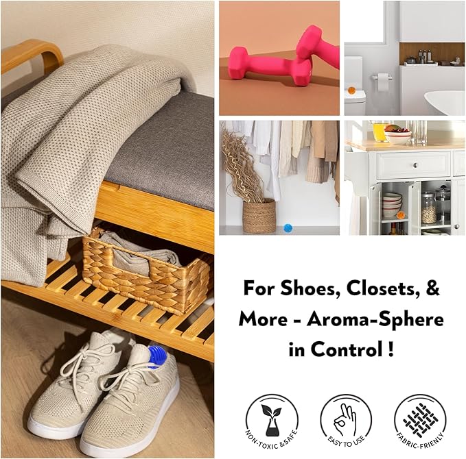 Sneaker Deodorizer Balls Ocean Scent 6 Pack, Odor Eliminator Balls for Closet Car Gym Bag, Long Lasting Small Space Air Freshener With Essential Oil