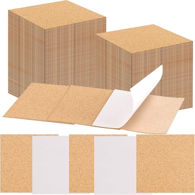 100 PCS Self-Adhesive Cork Sheets 4 x 4 Inch Squares Cork Coasters Square Corks Board Backing for DIY Crafts, Drinks and Home Tabletop Decoration