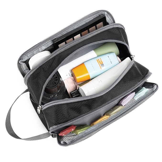 Yeiotsy Boys Toiletry Bag - Kids Travel Dopp Kit with Mesh Pockets, Compact Organizer for Gym, Camping, Hiking (Black)