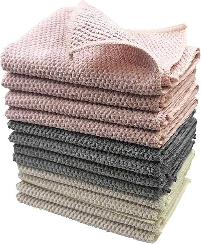 12-Pack 12"x12" Microfiber Cleaning Cloths Super Absorbent & Reusable for Kitchen, Di & Household Cleaning Fish Scale Texture