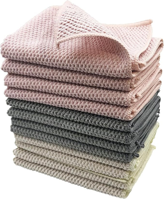 12-Pack 12"x12" Microfiber Cleaning Cloths Super Absorbent & Reusable for Kitchen, Di & Household Cleaning Fish Scale Texture