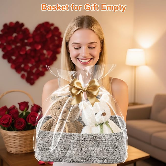 Ordn2Ordn Small Storage Baskets for Organizing, Woven Storage Bins for Shelves, Empty Gift Basket, Cute Decorative Closet Organizer, Baby Rope Basket, Dog Toy Storage, 12.6x8.2x5”, 3-Pack Mixed Gray