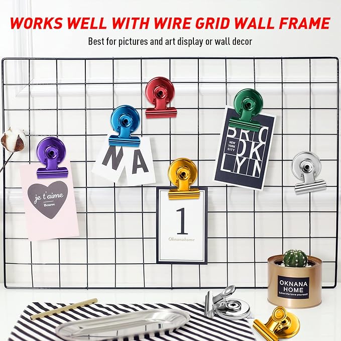 FINDMAG 12 Pack Magnetic Clips for Photo Display and Picture Hanging, Strong Fridge Magnets, Magnetic Christmas Light Clips for Whiteboard, Kitchen, Office, School, Purple, 30mm Wide