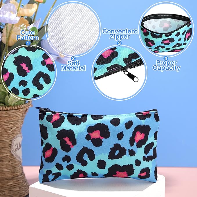 Reginary 20 Pieces Leopard Cosmetic Bag Bulk for Women Leopard Makeup Bags Gifts Roomy Makeup Bags with Zipper Toiletry Bag Pouch Travel Accessory Organizer Christmas Gifts, 7 x 4.3 Inches