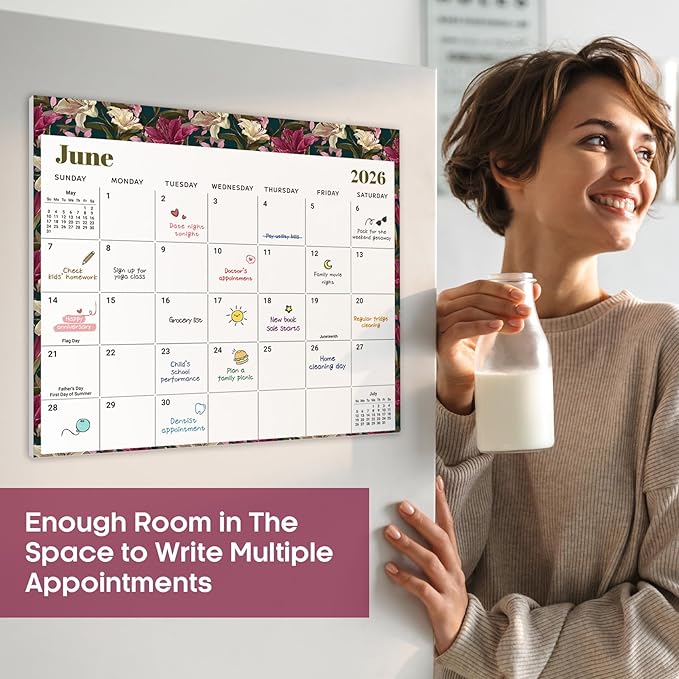 Aesthetic 2026-2027 Magnetic Calendar for Refrigerator, 21-Month Fridge Calendar Magnet from April 2026 to December 2027, Easy Organizing，Floral Luxe