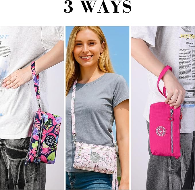 AOCINA Small Wristlet Wallet for Women RFID Blocking Crossbody Purse Gifts for Valentine's Day Nylon Cell Phone Purses