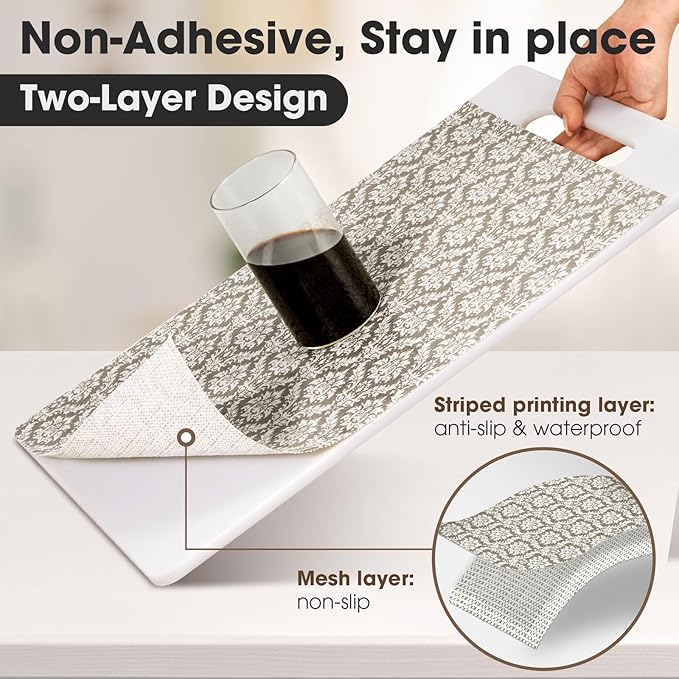 Drawer and Shelf Liner, Non-Slip Kitchen Cabinet Liners Non-Adhesive Thick Strong Grip Waterproof Washable Mats Protect Dresser Shelves Cupboard Bathroom Cabinets, Boho: Beige, 12 in X 30 FT