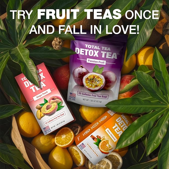 Total Tea SIimming Detox Tea Caffeine Free - 25 Day Detox - Herbal Tea with Chamomile, Hibiscus Tea & Ginger Root for Colon Cleanse – Natural Raspberry Fruit Tea