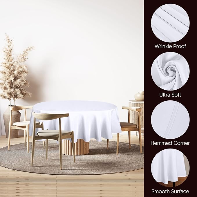 Utopia Kitchen Round Tablecloth 2 Pack (70 Inches, White), Machine Washable Polyester Table Cover for Dining, Buffet Parties, Picnics, Events, Weddings and Restaurants