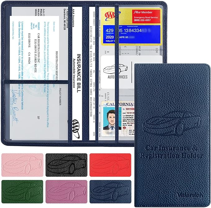Valardoh Premium Car Registration and Insurance Card Holder, Car Document Holder for Cards, Driver License & other Essential Documents (Deep Blue)