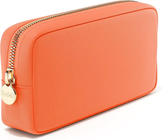 Embla Makeup Bag Travel Cosmetics Pouch and Toiletry Bag, Nylon Zipper Pouch Purse, Cute Make Up Organizer Storage Tote for Women Girls, Waterproof Travel Skincare Case, Small Makeup Bags, Peach