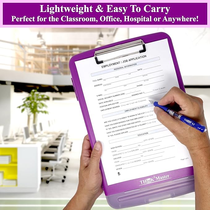Think2Master Purple Plastic Storage Clipboard with Pencil Holder. | 25% Heavier & 25% Sturdier| Heavy Duty. Must Have for Nurses, Teachers & Classrooms.